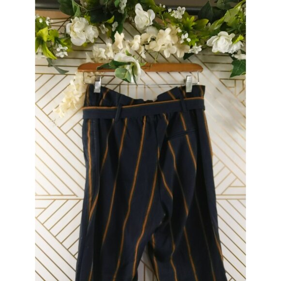 ZARA TRAFALUC Women's Striped Belted Pants Navy Blue Size Small - Picture 8 of 8